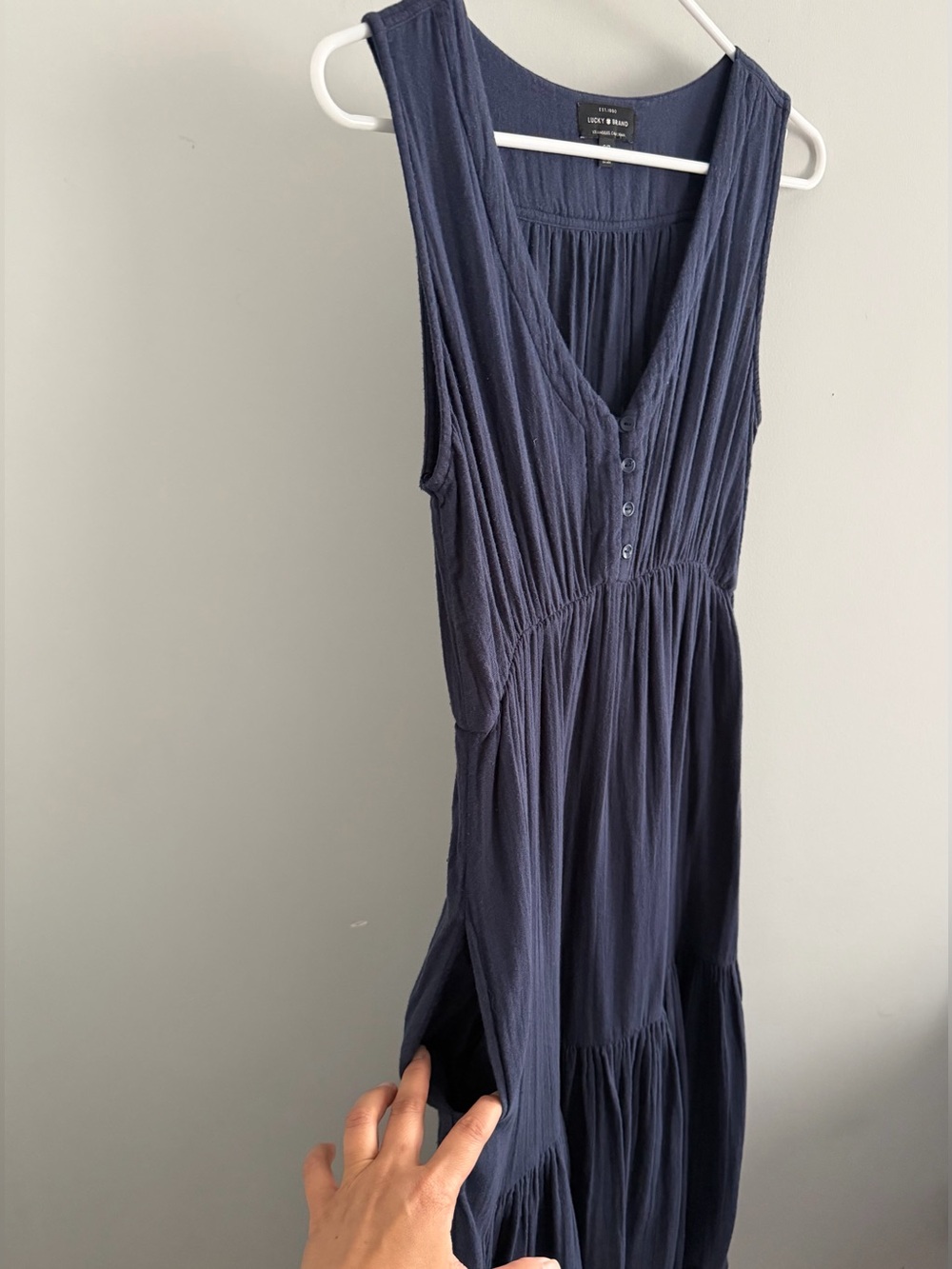 LUCKY BRAND Cotton Gauze Maxi Dress American Navy Sleeveless - Size Small - Picture 7 of 13